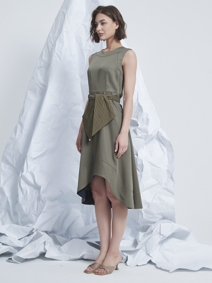 FRILLS ASYMMETRIC MIDI DRESS
