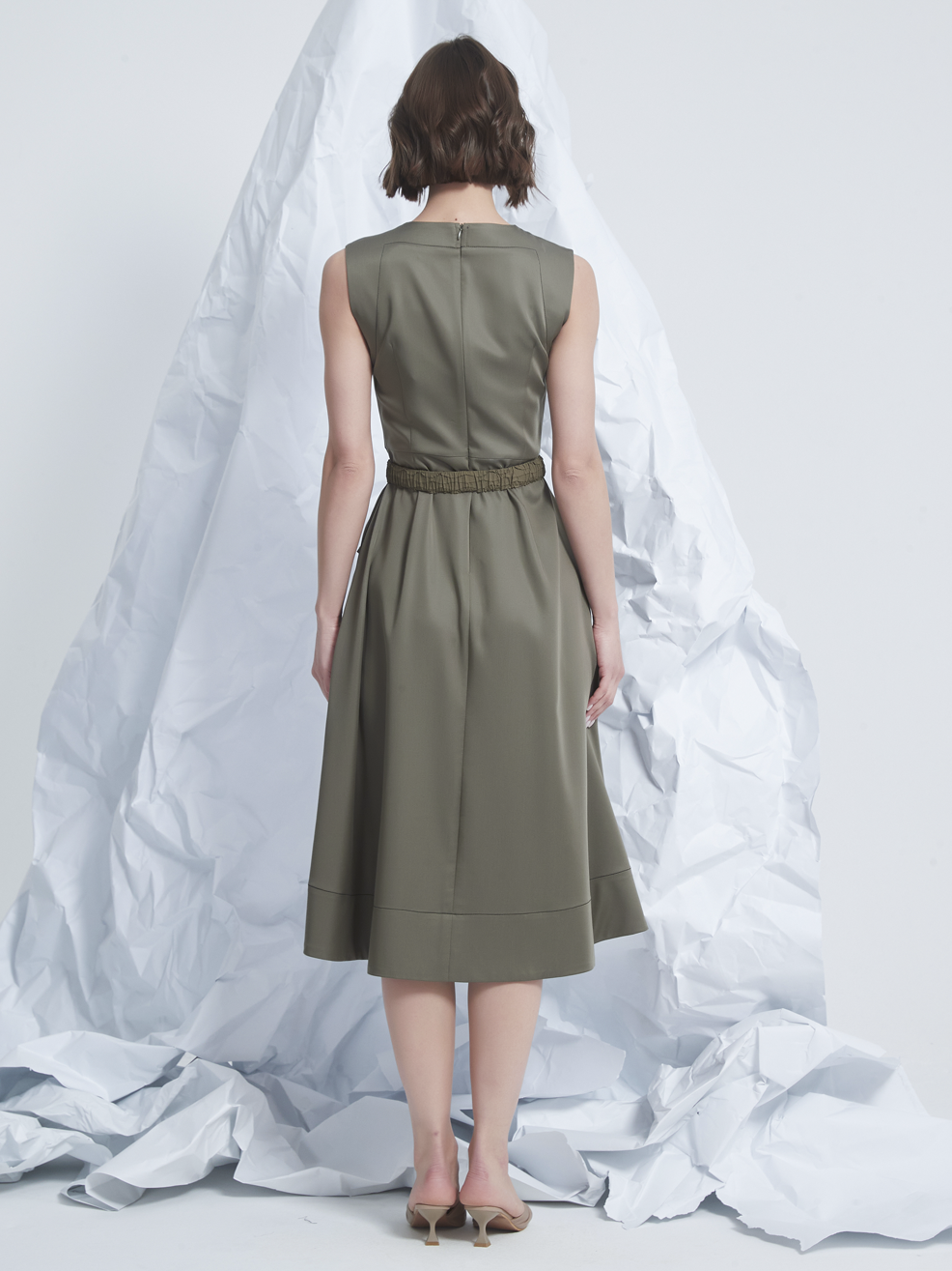 FRILLS ASYMMETRIC MIDI DRESS