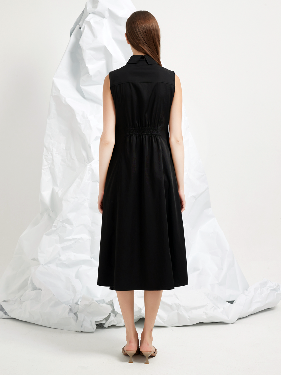 PLEATED PANELLED MIDI DRESS