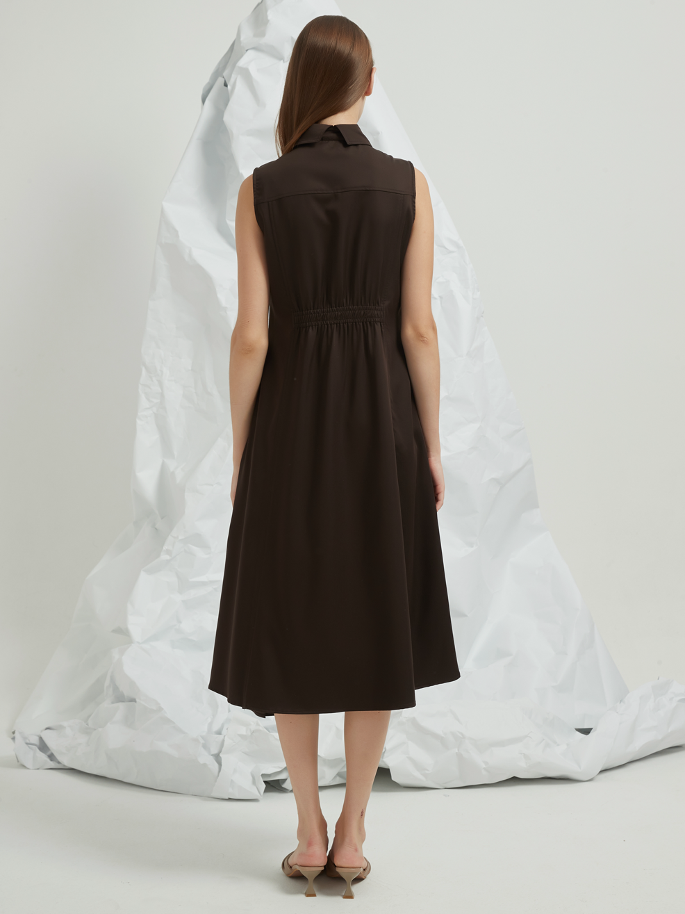 PLEATED PANELLED MIDI DRESS