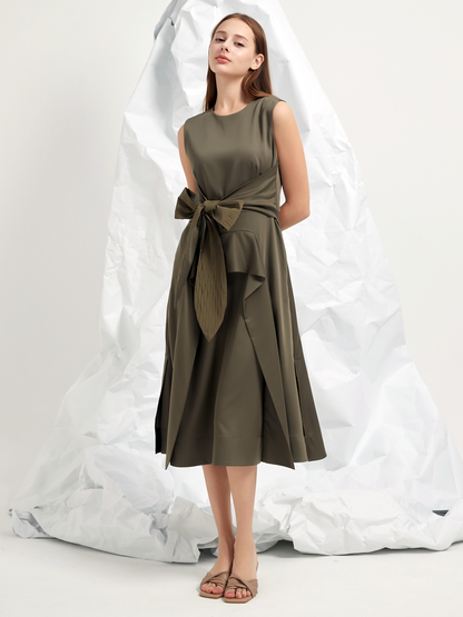 JACQUARD TIE BELT MIDI DRESS