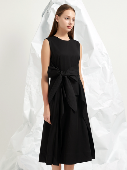 JACQUARD TIE BELT MIDI DRESS