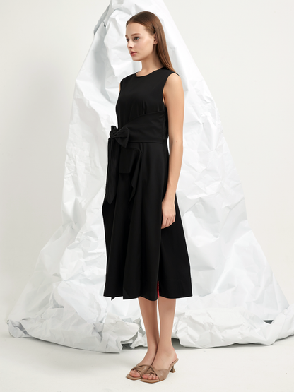 JACQUARD TIE BELT MIDI DRESS