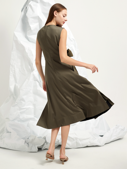 JACQUARD TIE BELT MIDI DRESS
