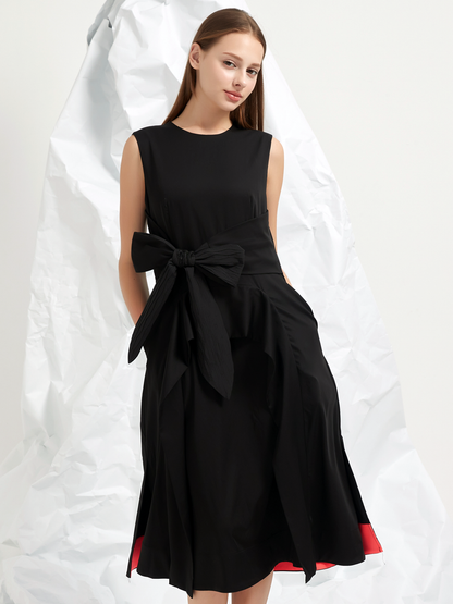 JACQUARD TIE BELT MIDI DRESS