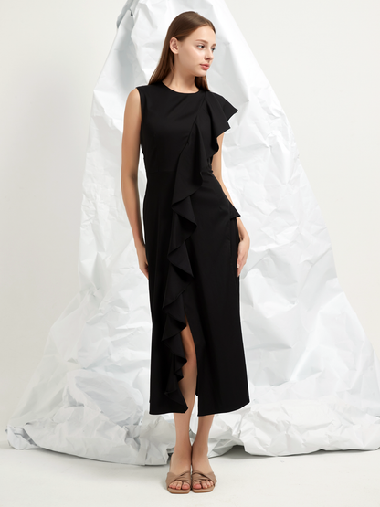 FRILLS FLARED MAXI DRESS