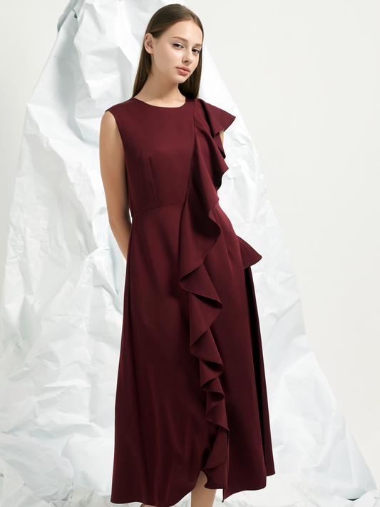 FRILLS FLARED MAXI DRESS