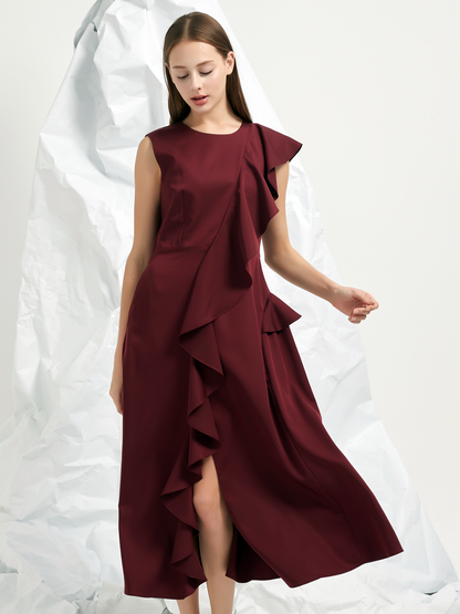 FRILLS FLARED MAXI DRESS