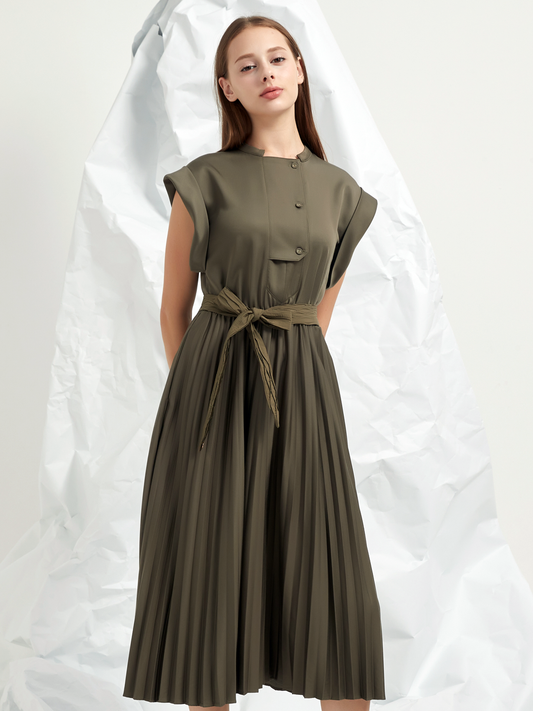 PLEATED A-LINE MIDI DRESS