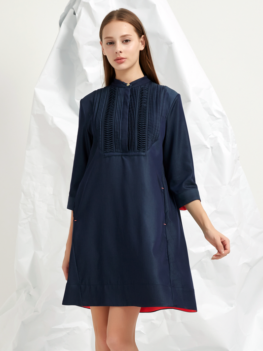 PLEATED BIB MINI DRESS