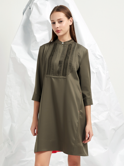 PLEATED BIB MINI DRESS