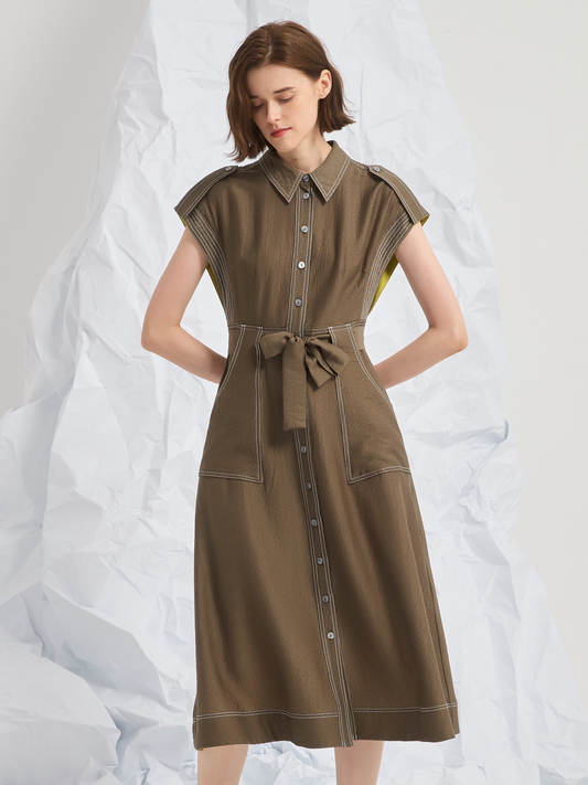 JACQUARD BELTED MIDI DRESS