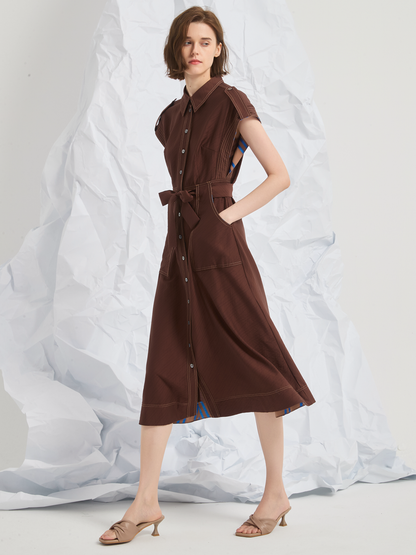 JACQUARD BELTED MIDI DRESS
