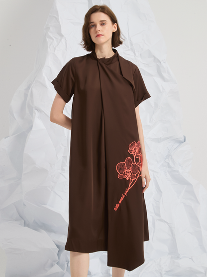 ASYMMETRIC EMBROIDERED MIDI DRESS