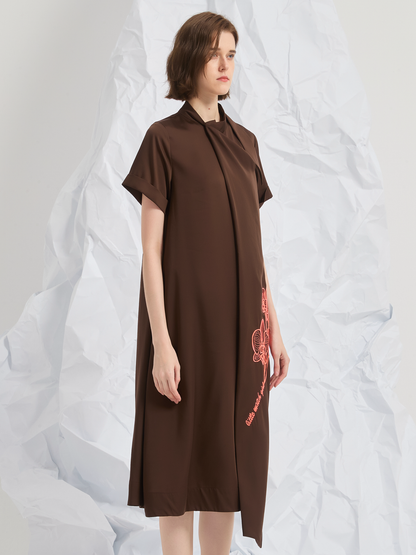 ASYMMETRIC EMBROIDERED MIDI DRESS