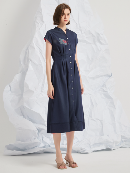 ABSTRACT EMBROIDERED MIDI DRESS