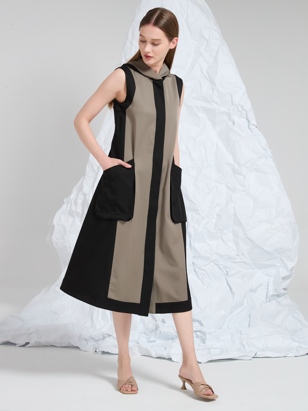 HODDIE CONTRAST MIDI DRESS