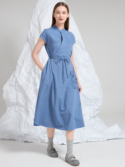 EMBROIDERED WOOL MIDI DRESS