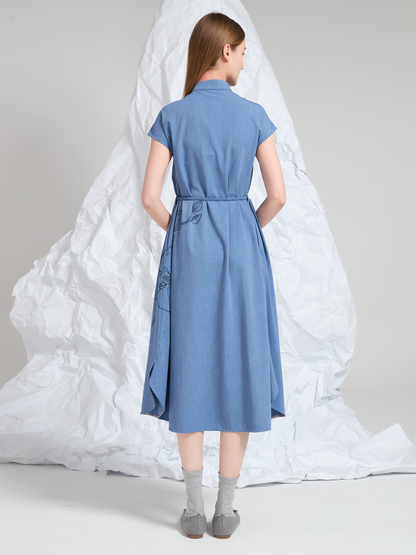 EMBROIDERED WOOL MIDI DRESS