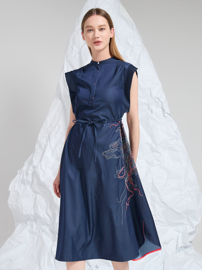 ABSTRACT EMBROIDERED MIDI DRESS