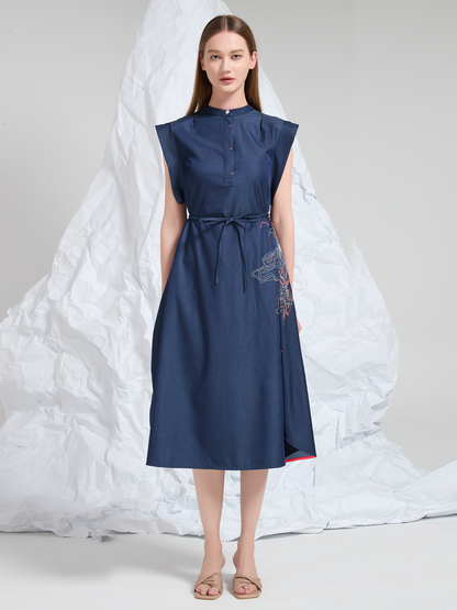 ABSTRACT EMBROIDERED MIDI DRESS