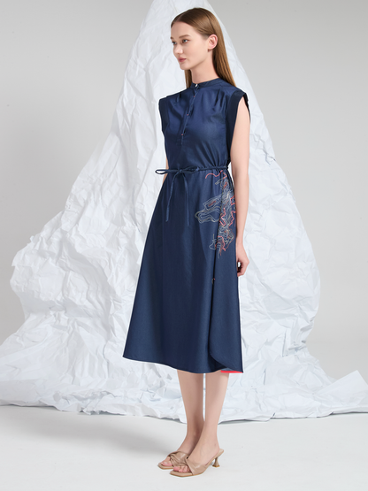 ABSTRACT EMBROIDERED MIDI DRESS