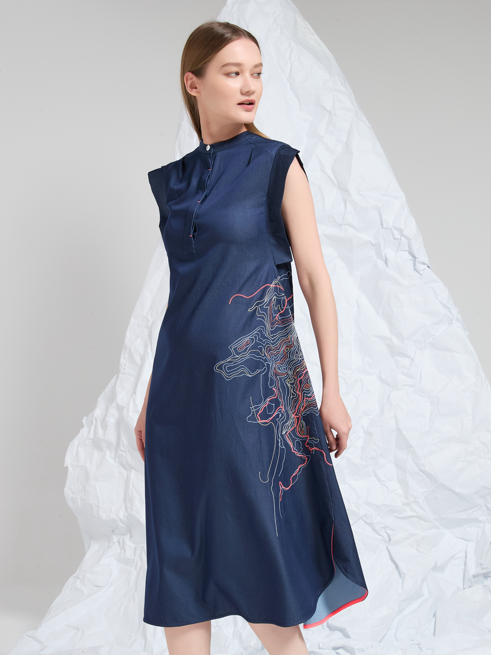 ABSTRACT EMBROIDERED MIDI DRESS