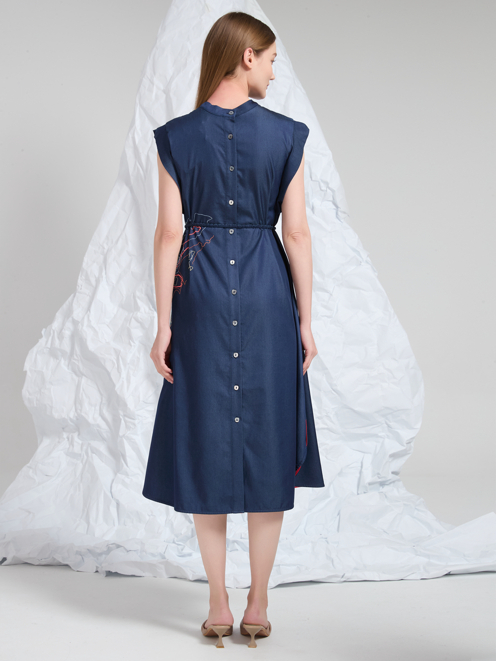 ABSTRACT EMBROIDERED MIDI DRESS