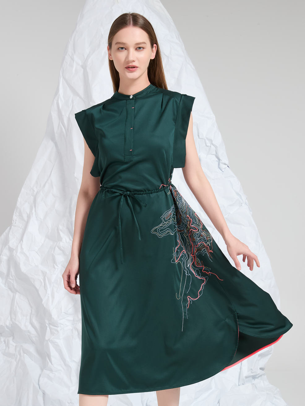 ABSTRACT EMBROIDERED MIDI DRESS