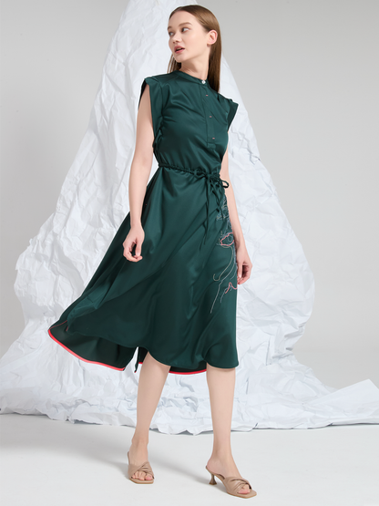 ABSTRACT EMBROIDERED MIDI DRESS