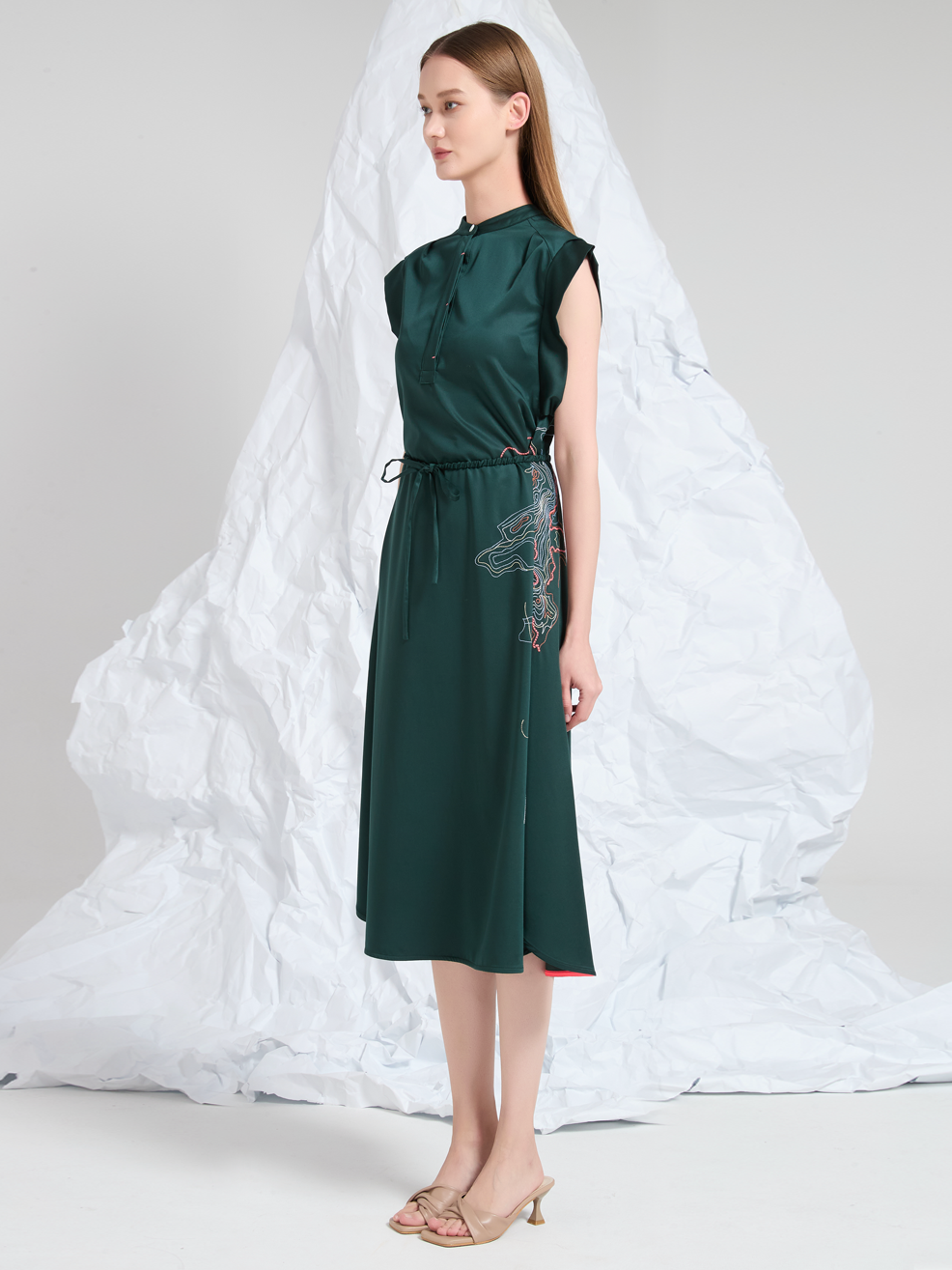 ABSTRACT EMBROIDERED MIDI DRESS