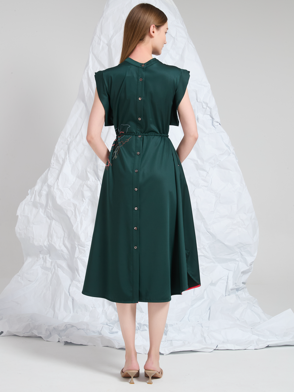 ABSTRACT EMBROIDERED MIDI DRESS