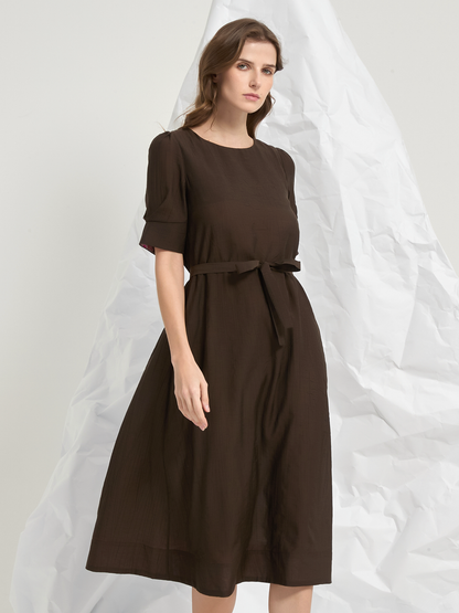 BACK TIED PLEATED MIDI DRESS