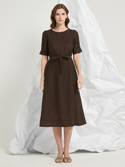 BACK TIED PLEATED MIDI DRESS