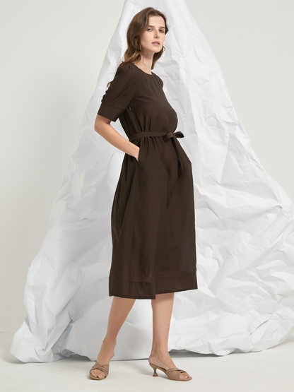BACK TIED PLEATED MIDI DRESS