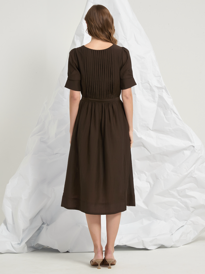 BACK TIED PLEATED MIDI DRESS