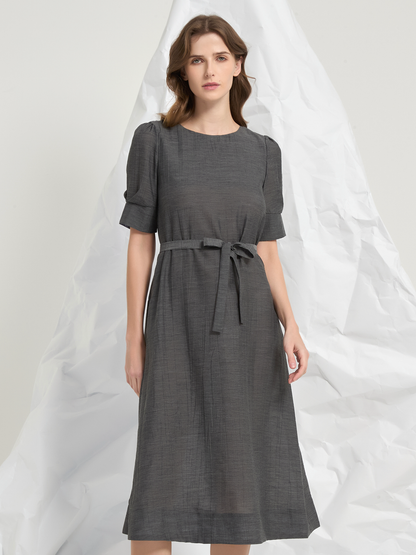 BACK TIED PLEATED MIDI DRESS