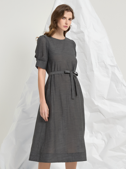 BACK TIED PLEATED MIDI DRESS