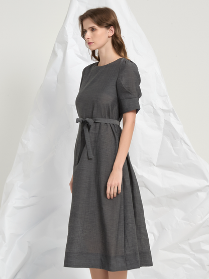 BACK TIED PLEATED MIDI DRESS