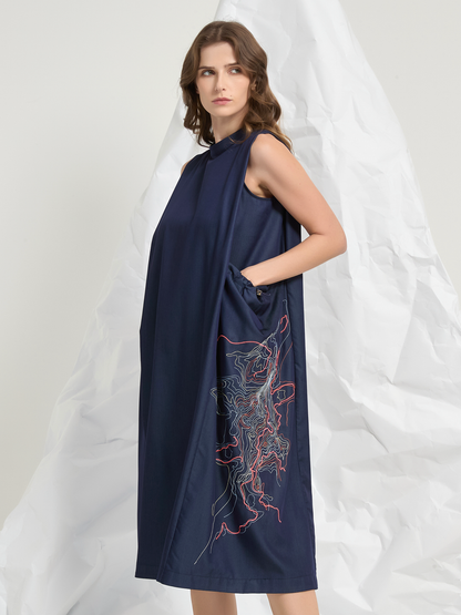 ABSTRACT EMBROIDERY MIDI DRESS