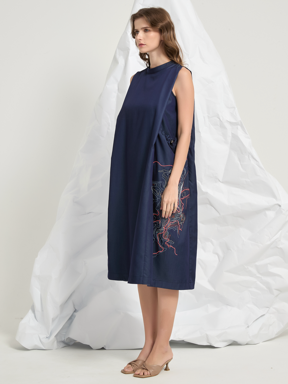 ABSTRACT EMBROIDERY MIDI DRESS