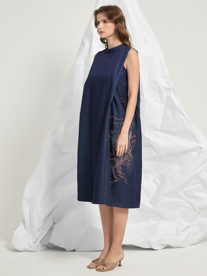 ABSTRACT EMBROIDERY MIDI DRESS