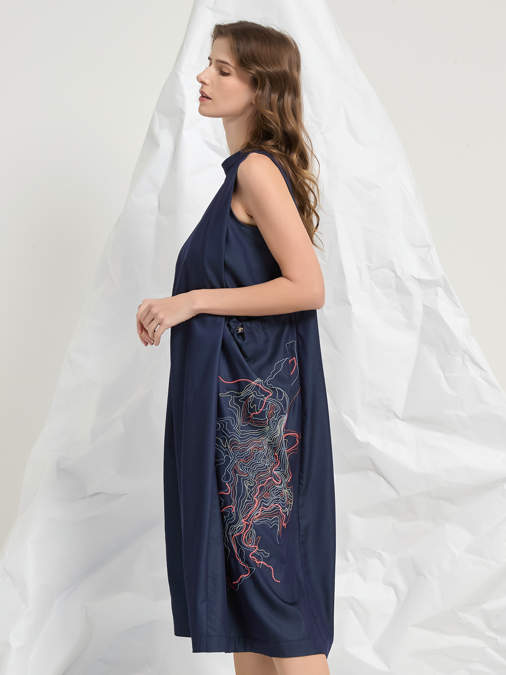 ABSTRACT EMBROIDERY MIDI DRESS