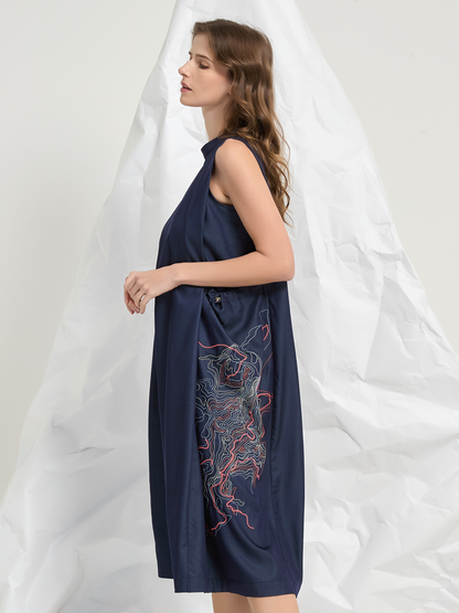 ABSTRACT EMBROIDERY MIDI DRESS