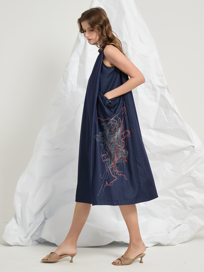 ABSTRACT EMBROIDERY MIDI DRESS