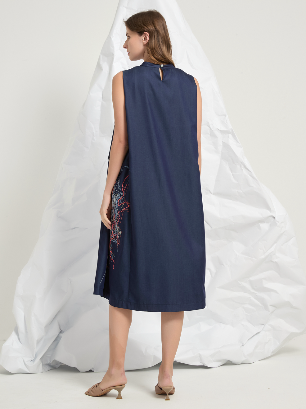 ABSTRACT EMBROIDERY MIDI DRESS