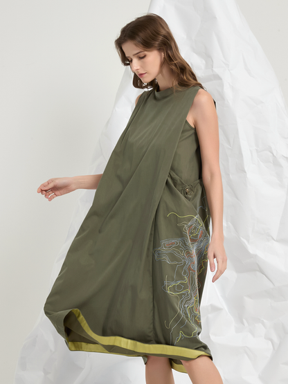 ABSTRACT EMBROIDERY MIDI DRESS