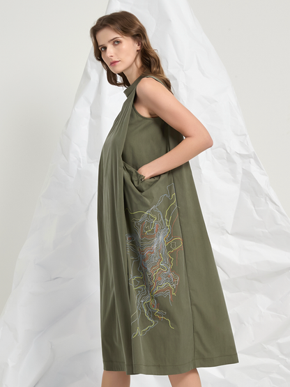 ABSTRACT EMBROIDERY MIDI DRESS