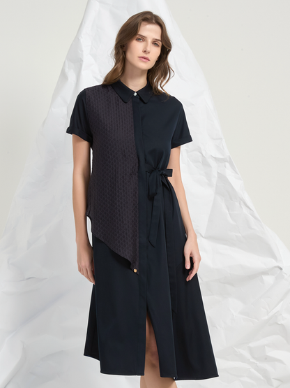 JACQUARD PANEL TIED MIDI DRESS