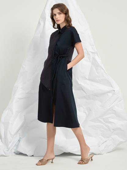 JACQUARD PANEL TIED MIDI DRESS